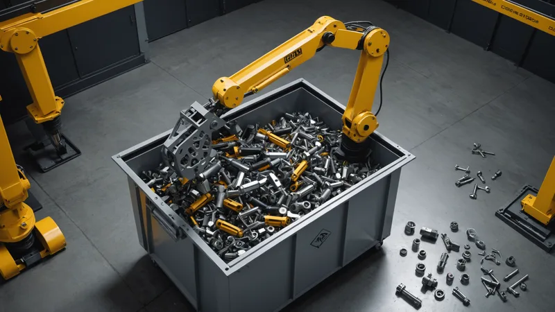 Robot arm performing bin-picking on parts with varied orientations