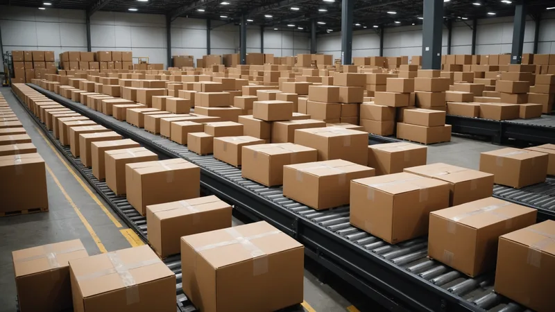 Warehouse arm handling mixed SKU packages on a sortation conveyor